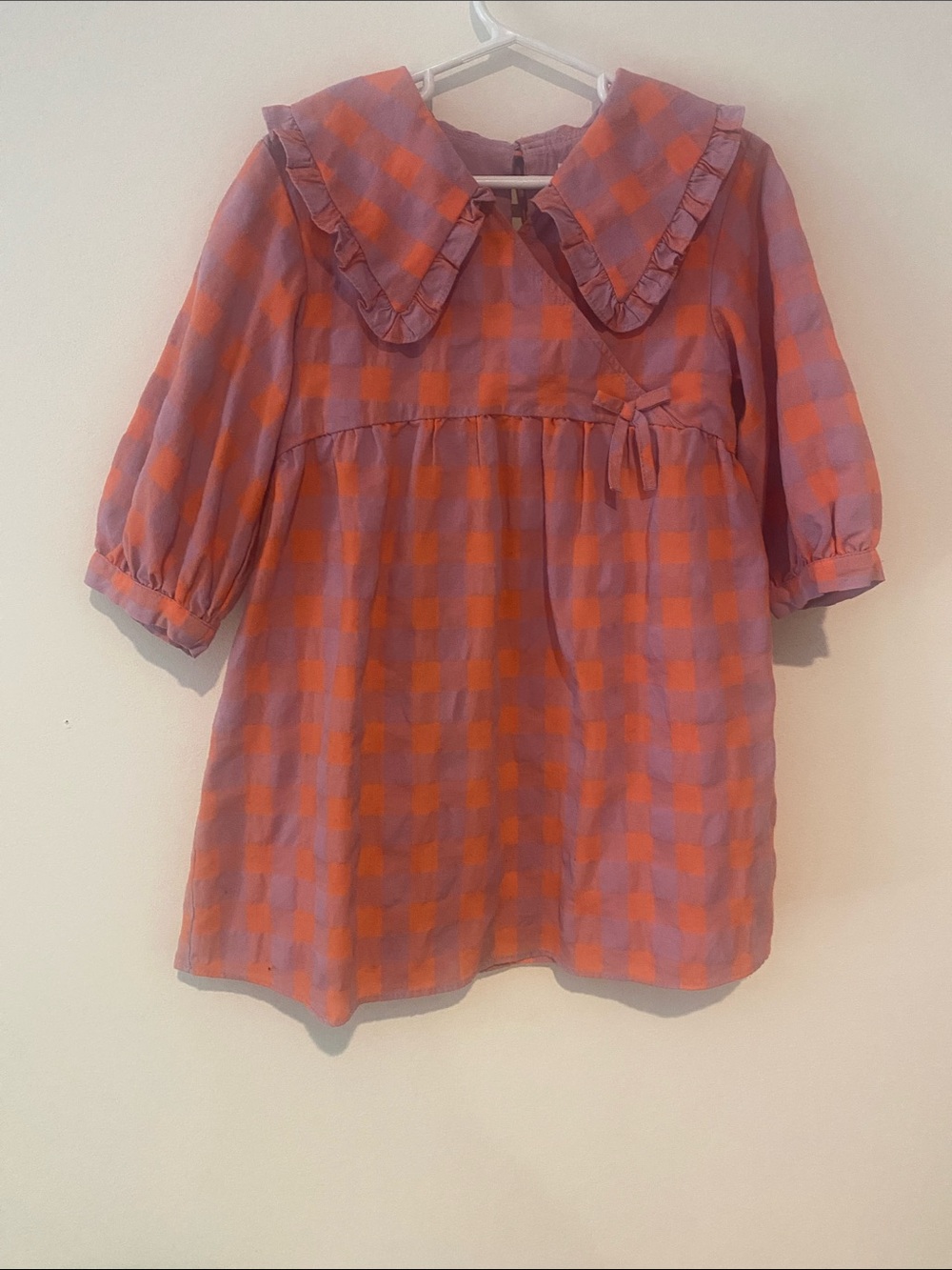 Zara cotton Peter Pan collar dress neon gingham